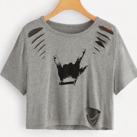 Hidden StarDust Tops - Love Gesture Ripped Crop Top